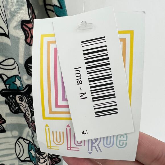 LuLaRoe (M) Gray Blue Irma Uncle Sam SHort Sleeve Tunic Tee Shirt NWT - Picture 6 of 6